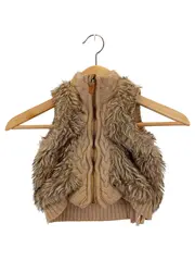 Vorschaubild 1 von Kinder Fellweste Gr. 104 Beige Casual Zopfstrickmuster