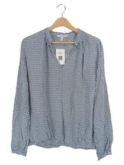 Vorschaubild 1 von Bluse Damen Gr. 38 M Blau Grafisch Langarm Viskose Casual Rüschen