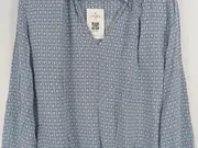 Vorschaubild 4 von Bluse Damen Gr. 38 M Blau Grafisch Langarm Viskose Casual Rüschen