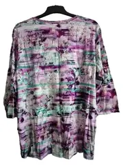 Vorschaubild 2 von Damen Langarmshirt 3/4-Arm Lila Blumenmuster Gr. 50