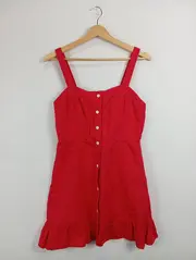 Vorschaubild 4 von Damen Sommerkleid Rot Gr. 38/M Leinen Knöpfe Rüschen Midikleid