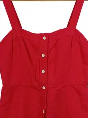 Vorschaubild 2 von Damen Sommerkleid Rot Gr. 38/M Leinen Knöpfe Rüschen Midikleid
