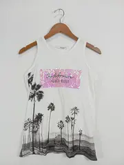 Vorschaubild 2 von Damen Tanktop Palmenprint Pailletten Gr. 34/XS weiß Casual