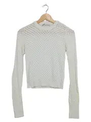 Vorschaubild 1 von Damen Strickpullover Lochmuster Weiß Cropped Langarm Gr. S