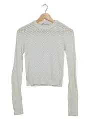 Vorschaubild 2 von Damen Strickpullover Lochmuster Weiß Cropped Langarm Gr. S