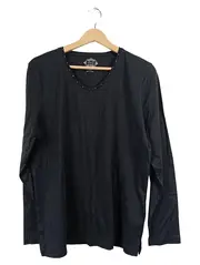 Vorschaubild 1 von Damen Langarmshirt Gr. 46 Schwarz Pima Cotton Strasssteine