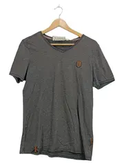 Vorschaubild 1 von Herren T-Shirt Grau Meliert Gr. 46 S V-Ausschnitt Lederdetails Casual