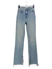 Vorschaubild 1 von High Waist Jeans Straight Leg Damen Blau W24 Fransen Schlitz