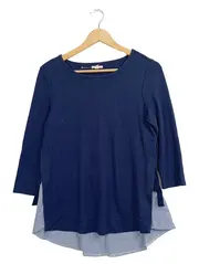 Vorschaubild 1 von Damen Pullover 3/4 Arm Blau Gr. 36/S Uni Viskose Mix Casual