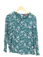 Vorschaubild 1 von Damen Bluse Grün Blumenmuster Gr. 36/S Langarm Casual Feminin