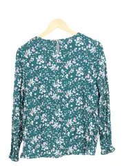 Vorschaubild 2 von Damen Bluse Grün Blumenmuster Gr. 36/S Langarm Casual Feminin