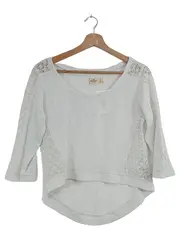 Vorschaubild 1 von Damen Langarmshirt Weiß Gr. 36/S Casual Lochmuster