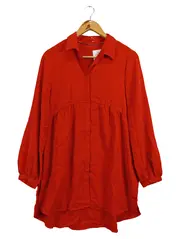 Vorschaubild 1 von Damen Hemdbluse Gr. 36/S Rot Casual Viskose Langarm