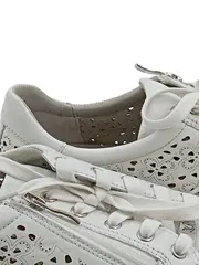 Vorschaubild 3 von Damen Sneaker Low Leder Weiß Gr. 40 Lochmuster Reißverschluss