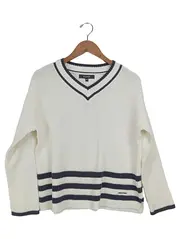 Vorschaubild 1 von E.LAND Kinder Pullover V-Ausschnitt Weiß Navy Streifen Gr. 160/164
