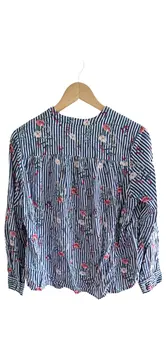 Vorschaubild 2 von Damen Bluse Gestreift Blumen Gr. 40 Casual