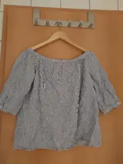 Vorschaubild 2 von Damen Bluse Gr. 40 Blau Weiß Gestreift Off-Shoulder Baumwolle