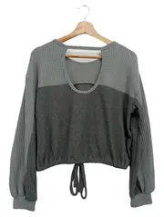 Vorschaubild 2 von Damen Sweatshirt Grau 34/XS Casual Cut-Out Rippstrick Langarm