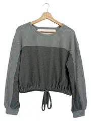 Vorschaubild 1 von Damen Sweatshirt Grau 34/XS Casual Cut-Out Rippstrick Langarm