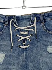 Vorschaubild 3 von Damen Jeans Shorts M/36 Destroyed Look Schnürung Blau Denim
