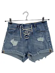 Vorschaubild 1 von Damen Jeans Shorts M/36 Destroyed Look Schnürung Blau Denim