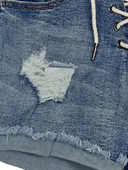 Vorschaubild 4 von Damen Jeans Shorts M/36 Destroyed Look Schnürung Blau Denim