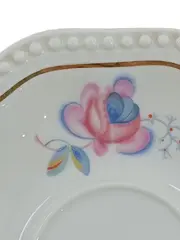 Vorschaubild 3 von Bavaria Untertasse Unterteller Porzellan Blumenmuster Goldrand 15cm