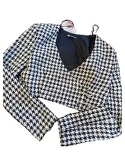 Vorschaubild 1 von Damen Crop Blazer Top Hahnentritt Muster Schwarz Gr. 38 M