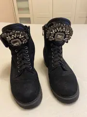 Vorschaubild 2 von Damen Stiefelette Gr. 39 Schwarz Strass Reißverschluss Kunstleder