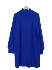 Vorschaubild 1 von Strickkleid Rollkragen Damen Gr. XL Blau Oversized Langarm