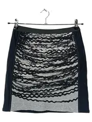 Vorschaubild 1 von Rock Damen Gr. 36 Schwarz Grau Schurwolle Muster