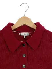Vorschaubild 2 von Damen Pullover Polokragen Rot Gr. XS Wolle Alpaka
