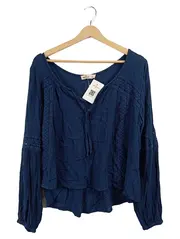 Vorschaubild 1 von Damen Bluse Boho Langarm Spitze Navy Blau Größe L