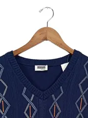 Vorschaubild 5 von Herren Pullunder Strickweste V-Ausschnitt Rautenmuster Blau Gr. 54