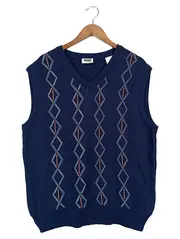 Vorschaubild 1 von Herren Pullunder Strickweste V-Ausschnitt Rautenmuster Blau Gr. 54