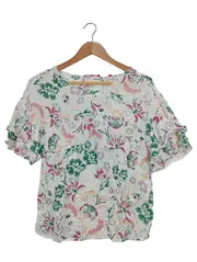 Vorschaubild 1 von Damen T-Shirt Gr. 38 M Blumenmuster Feminin Viskose Mehrfarbig