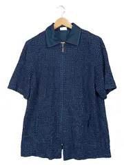 Vorschaubild 1 von Damen Sweatjacke Gr. 46 Blau Strukturmuster Reißverschluss Kurzarm