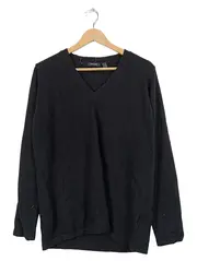 Vorschaubild 1 von Damen Pullover Langarm V-Ausschnitt Schwarz Gr. 44/46 Kaschmir