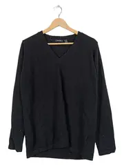 Vorschaubild 2 von Damen Pullover Langarm V-Ausschnitt Schwarz Gr. 44/46 Kaschmir