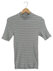 Vorschaubild 1 von Damen T-Shirt Gr. S Grau Gestreift Rollkragen Rippstrick