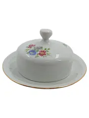 Vorschaubild 1 von Butterdose mit Deckel Porzellan Blumenmuster Goldrand DDR GDR