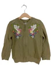 Vorschaubild 1 von Mädchen Bomberjacke Gr. 116 Oliv Blumenmuster Stickerei Baumwolle