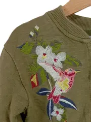 Vorschaubild 3 von Mädchen Bomberjacke Gr. 116 Oliv Blumenmuster Stickerei Baumwolle