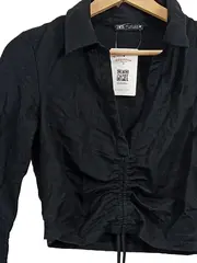 Vorschaubild 2 von Damen Langarm Top Viskose Raffung Schnürung Schwarz Gr. 36 S