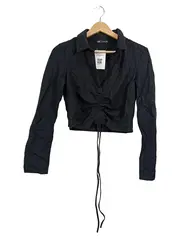 Vorschaubild 1 von Damen Langarm Top Viskose Raffung Schnürung Schwarz Gr. 36 S