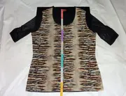 Vorschaubild 5 von TAIFUN Damen T-Shirt Tigerprint Netzärmel Gr. 40/L Beige Schwarz