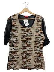 Vorschaubild 1 von TAIFUN Damen T-Shirt Tigerprint Netzärmel Gr. 40/L Beige Schwarz