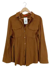 Vorschaubild 1 von Hemdbluse Damen Langarm Uni Braun Gr. 42 XL Freizeit Casual