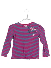 Vorschaubild 1 von Mädchen Langarmshirt Gr. 116/122 Pink Gestreift Blumen