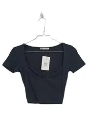 Vorschaubild 1 von Damen Rippstrick Crop Top V-Ausschnitt Schwarz Größe S